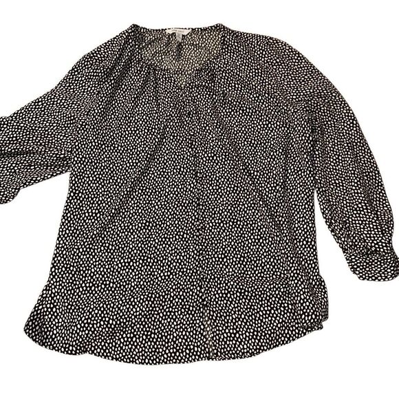 *New* Nine West Black Dot Abstract Button Front Balloon Sleeve Tunic Ladies 2X - Picture 1 of 12